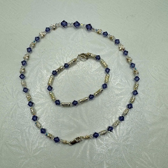 Jewelry - Swarovski Crystal Beaded Necklace and Bracelet 925 Silver Stamped